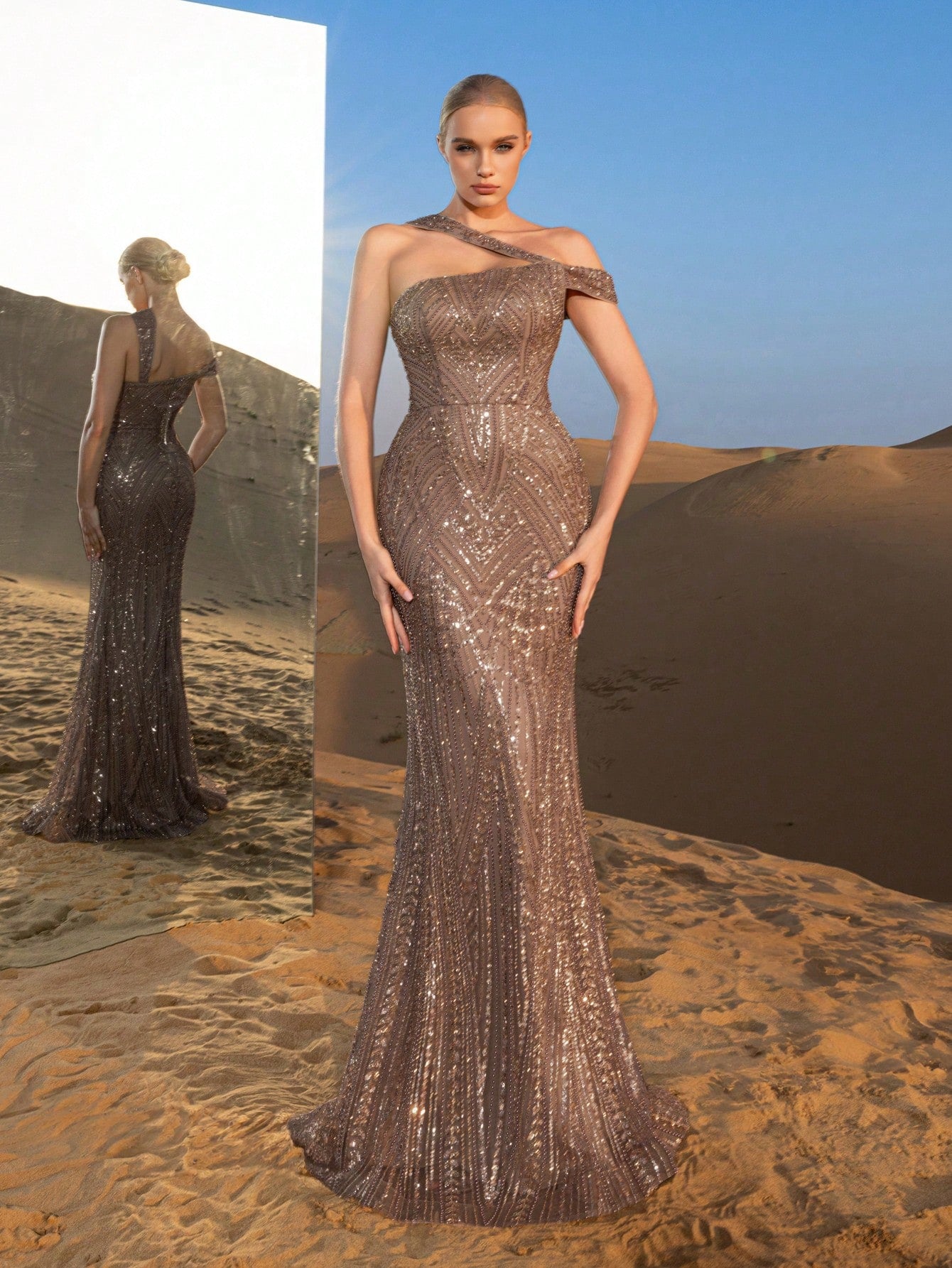 Luxury Gorgeous Asymmetrical Neck Mermaid Hem Beaded Formal Dresses & Evening Gowns