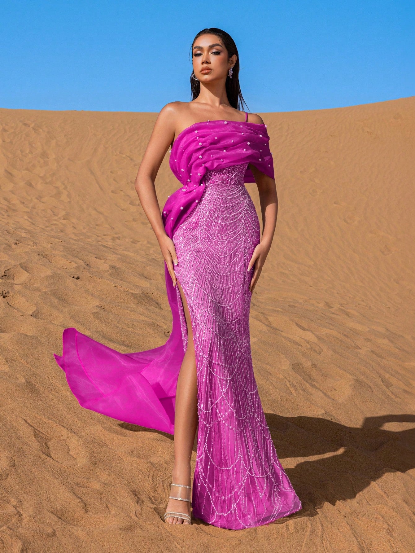 Elegant Asymmetrical Neck Mermaid Hem Beaded Formal Dresses & Evening Gowns