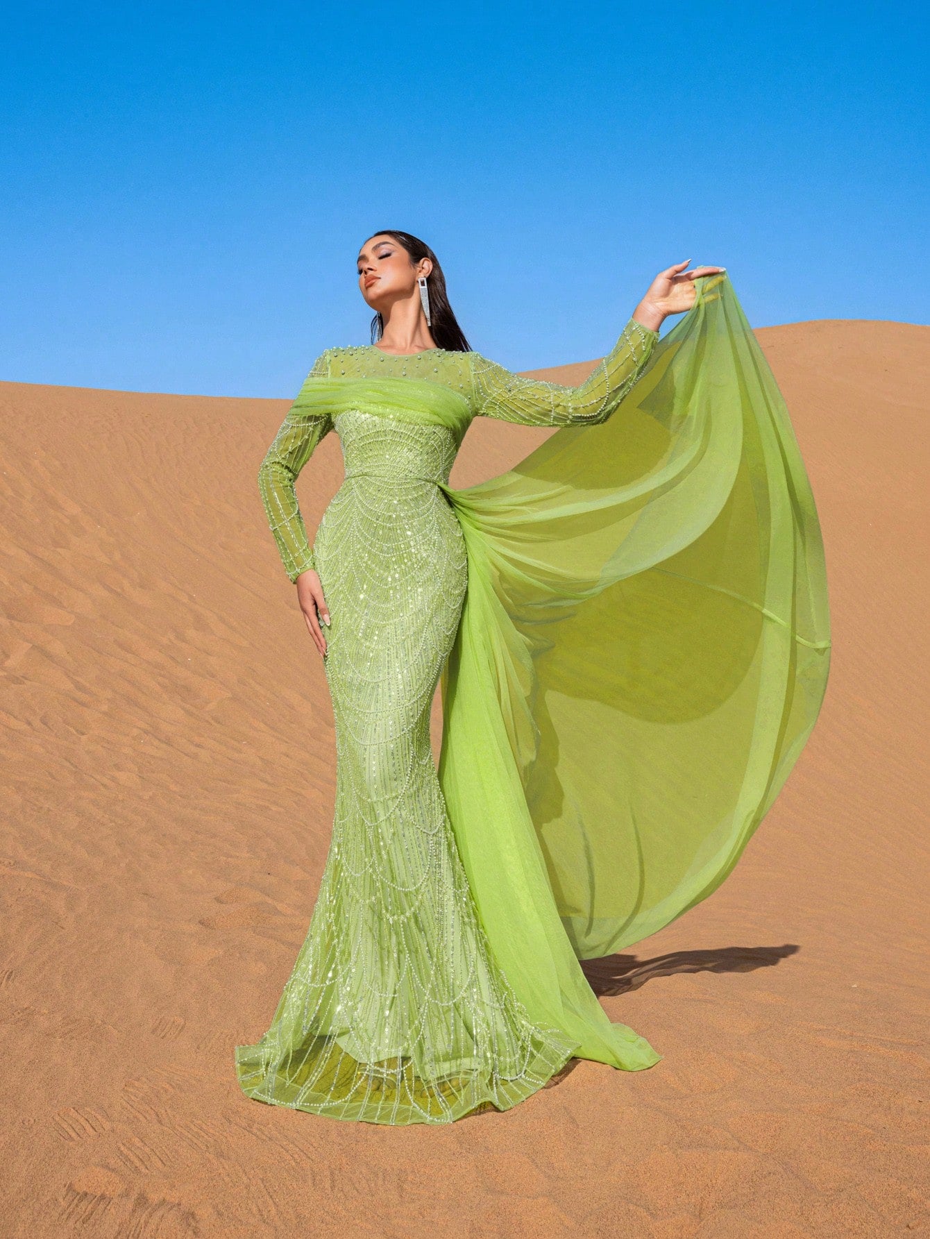 Luxury Tulle Overlay Mermaid Hem Beaded Detail Formal Evening Dress