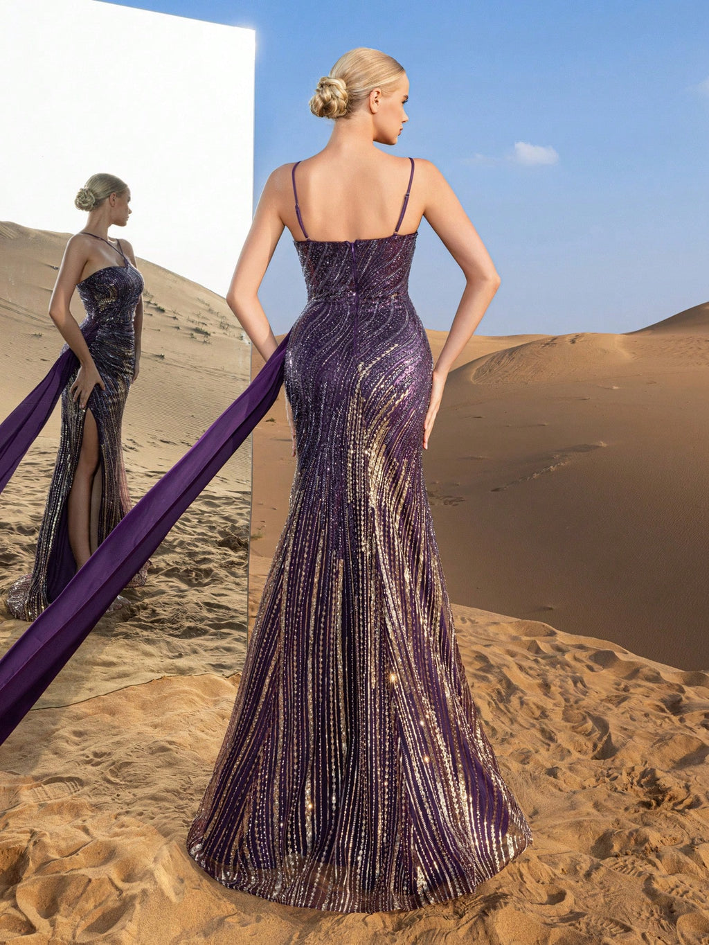Gorgeous Beaded Sequin Full-Length Gown with High Slit & Sleek Design
