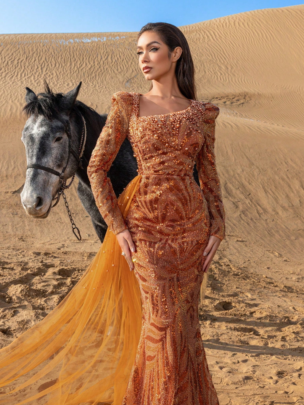 Gorgeous Diagonal Neck Mermaid Hem Draped Side Beaded Formal Dresses & Evening Gowns