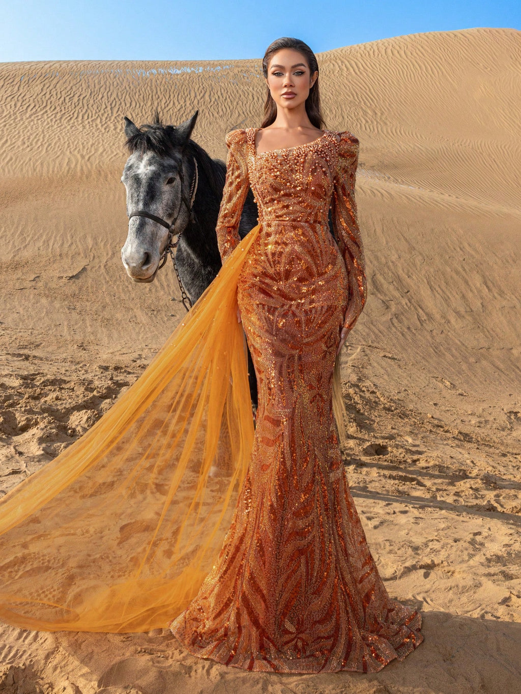 Gorgeous Diagonal Neck Mermaid Hem Draped Side Beaded Formal Dresses & Evening Gowns