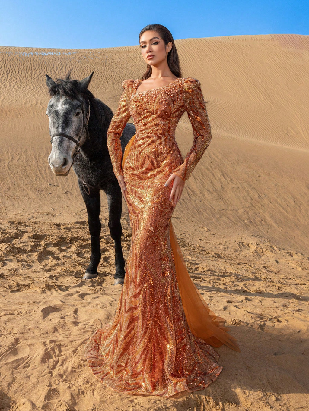 Gorgeous Diagonal Neck Mermaid Hem Draped Side Beaded Formal Dresses & Evening Gowns
