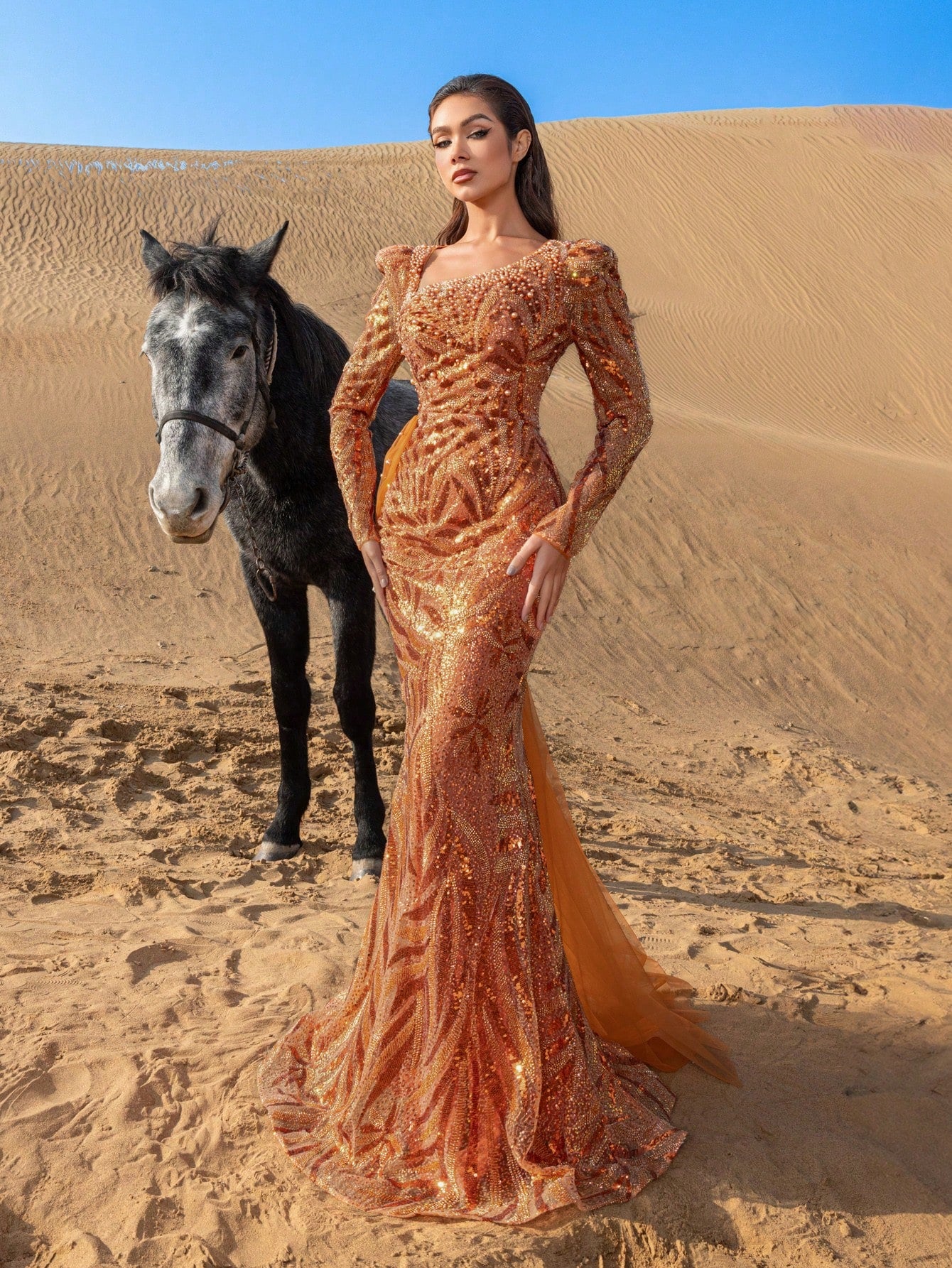 Gorgeous Diagonal Neck Mermaid Hem Draped Side Beaded Formal Dresses & Evening Gowns