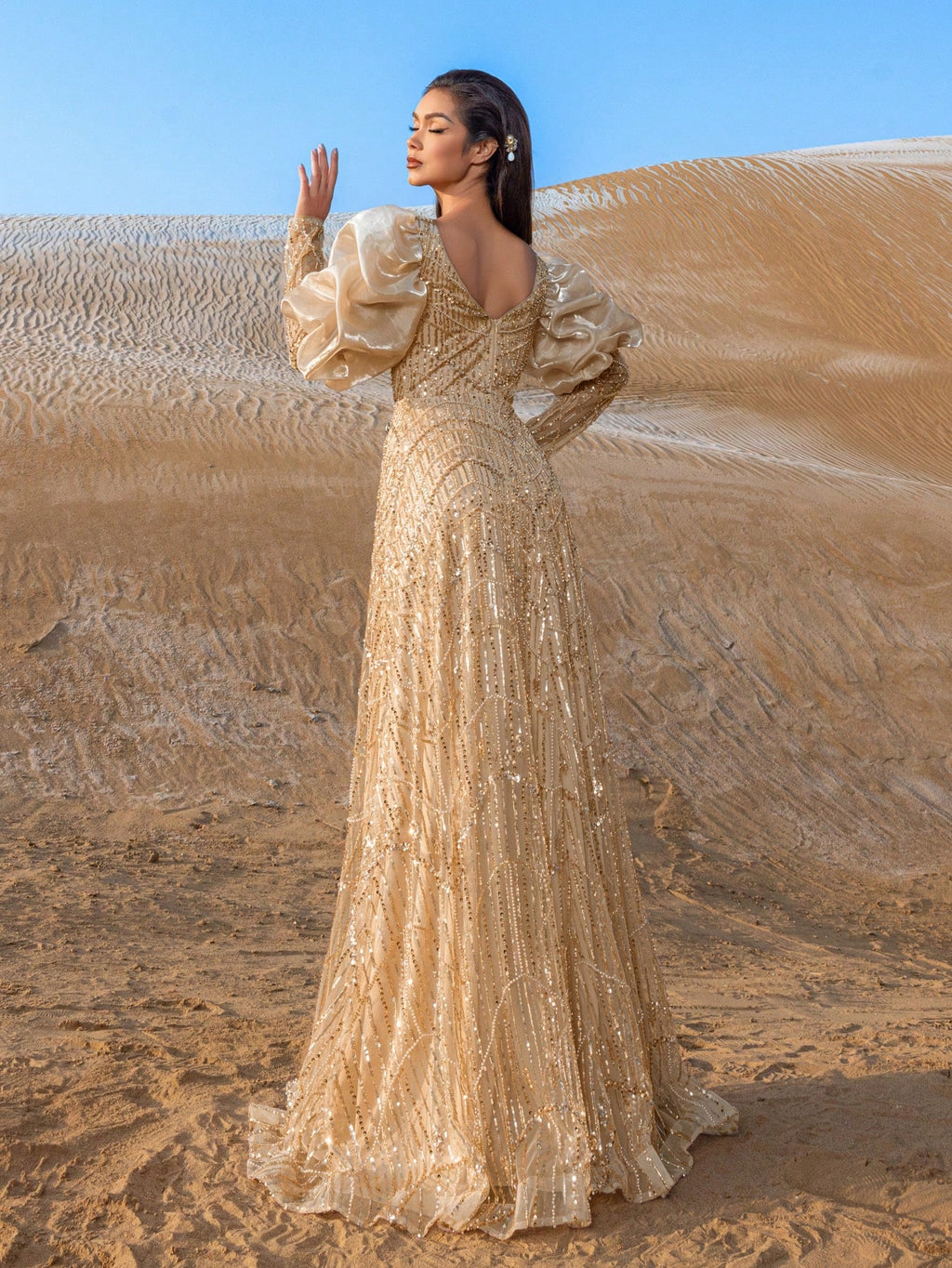 Luxury Sweethear Neck Puff Sleeves Beaded Formal Dresses & Evening Gowns