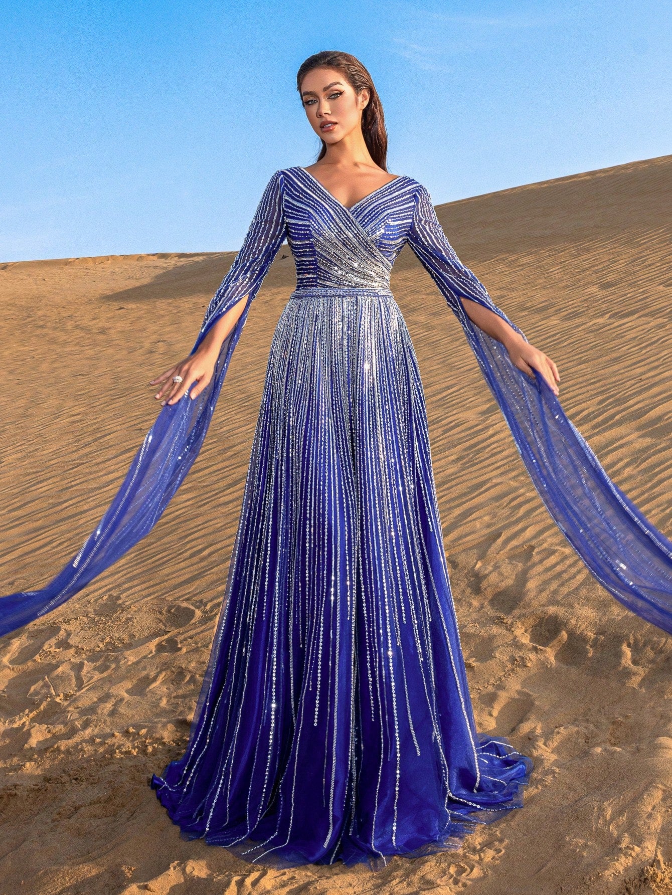 Gorgeous Extra-Long Sleeves Beaded Sequin Formal Dresses & Evening Gowns