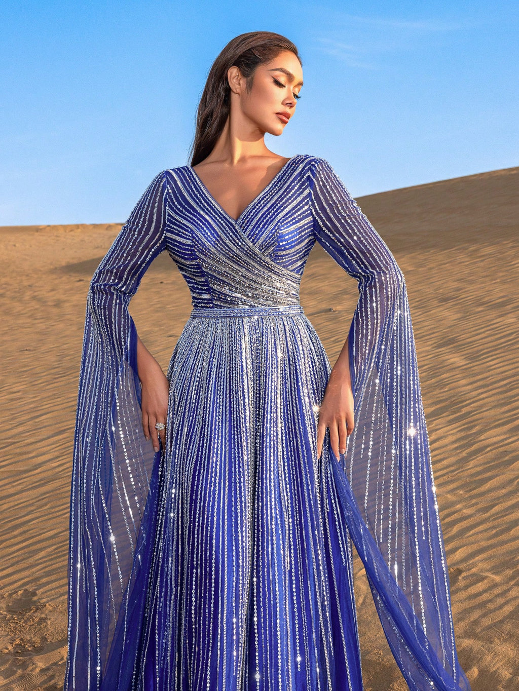 Gorgeous Extra-Long Sleeves Beaded Sequin Formal Dresses & Evening Gowns