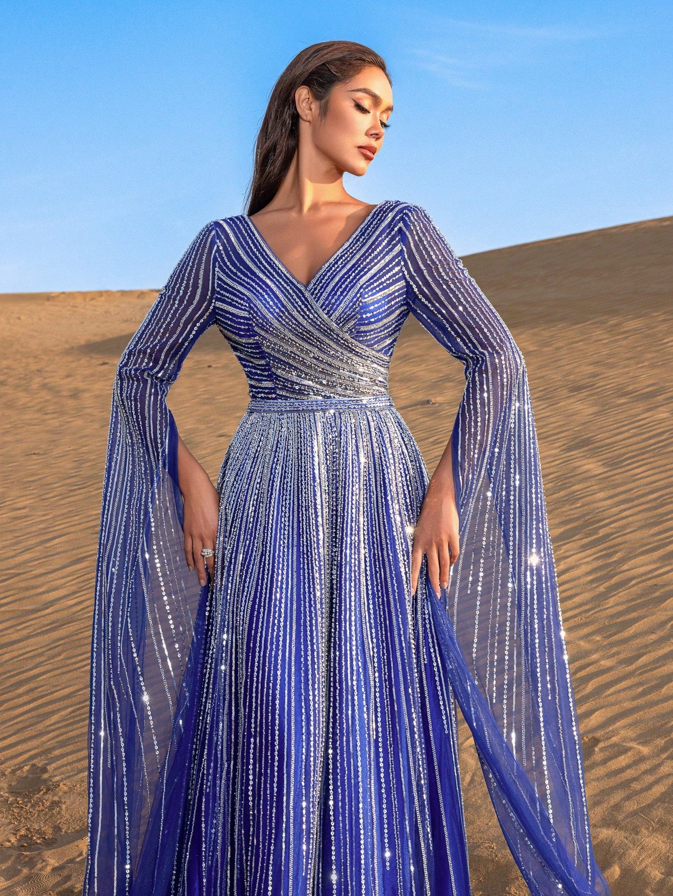 Gorgeous Extra-Long Sleeves Beaded Sequin Formal Dresses & Evening Gowns