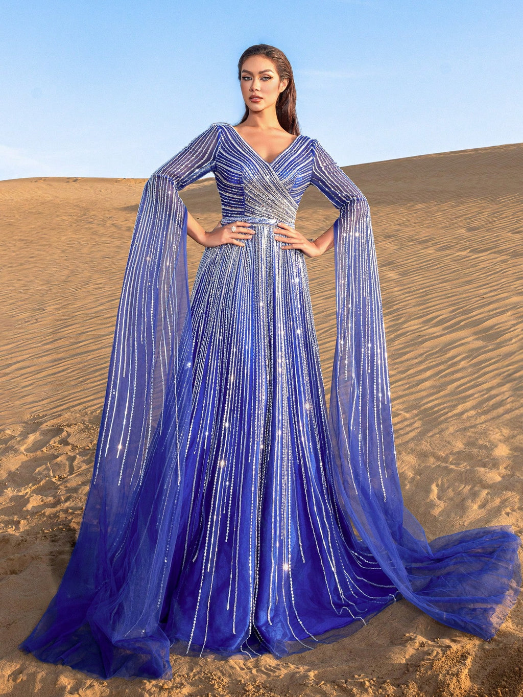 Gorgeous Extra-Long Sleeves Beaded Sequin Formal Dresses & Evening Gowns