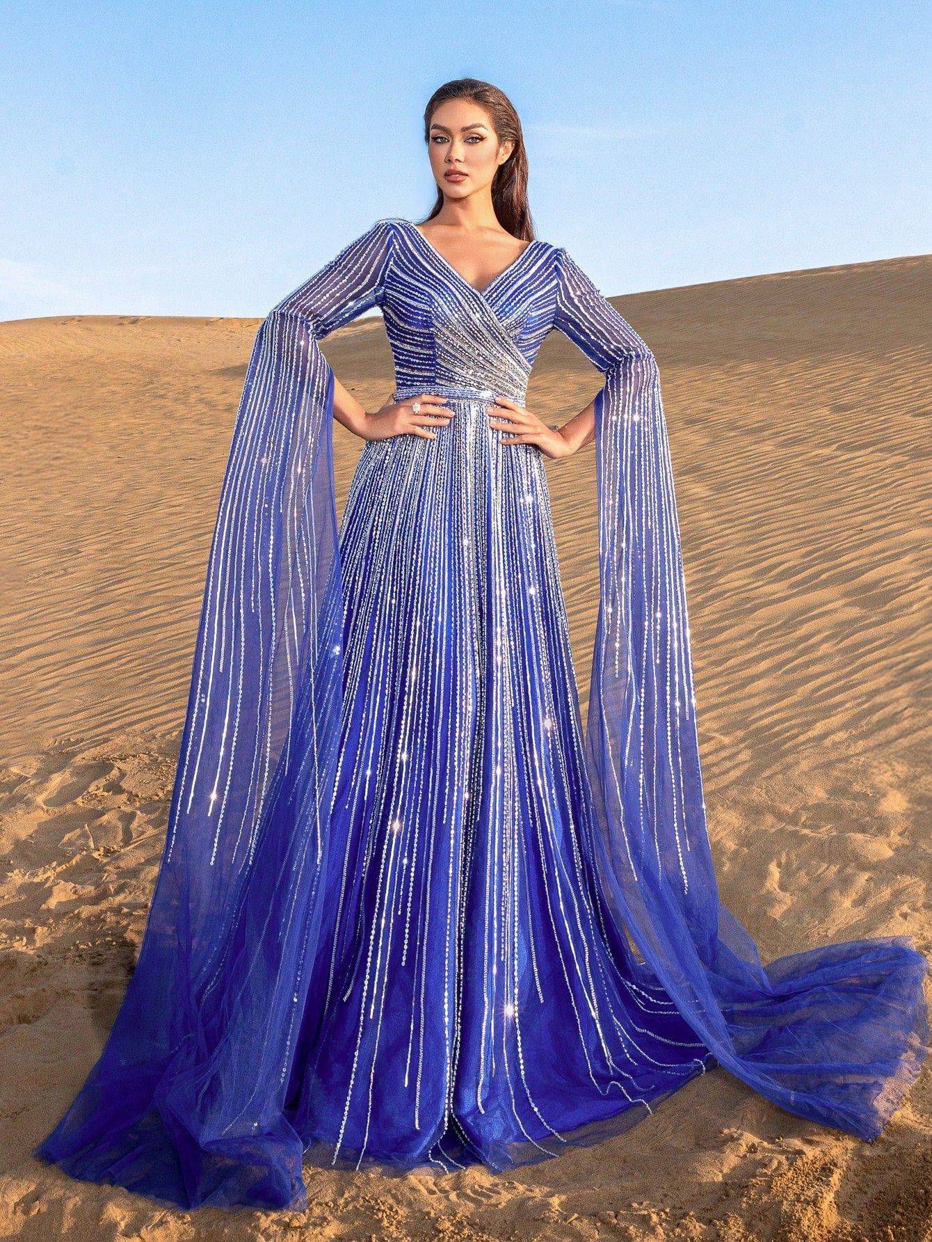 Gorgeous Extra-Long Sleeves Beaded Sequin Formal Dresses & Evening Gowns