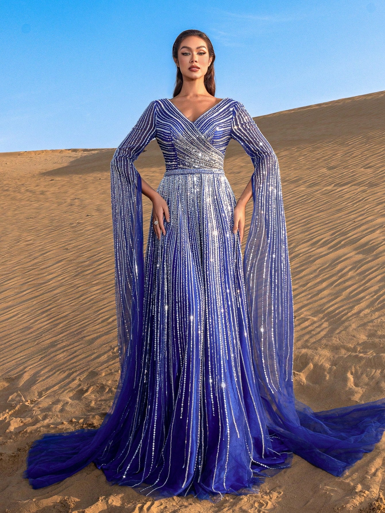 Gorgeous Extra-Long Sleeves Beaded Sequin Formal Dresses & Evening Gowns