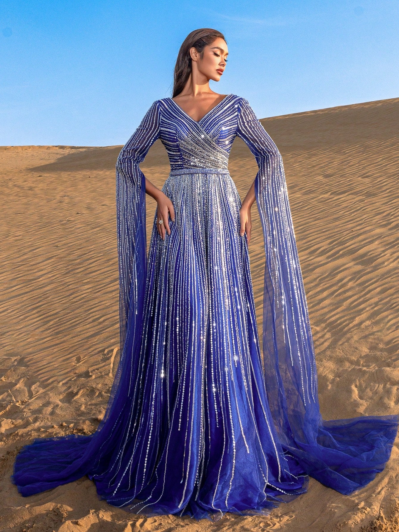 Gorgeous Extra-Long Sleeves Beaded Sequin Formal Dresses & Evening Gowns