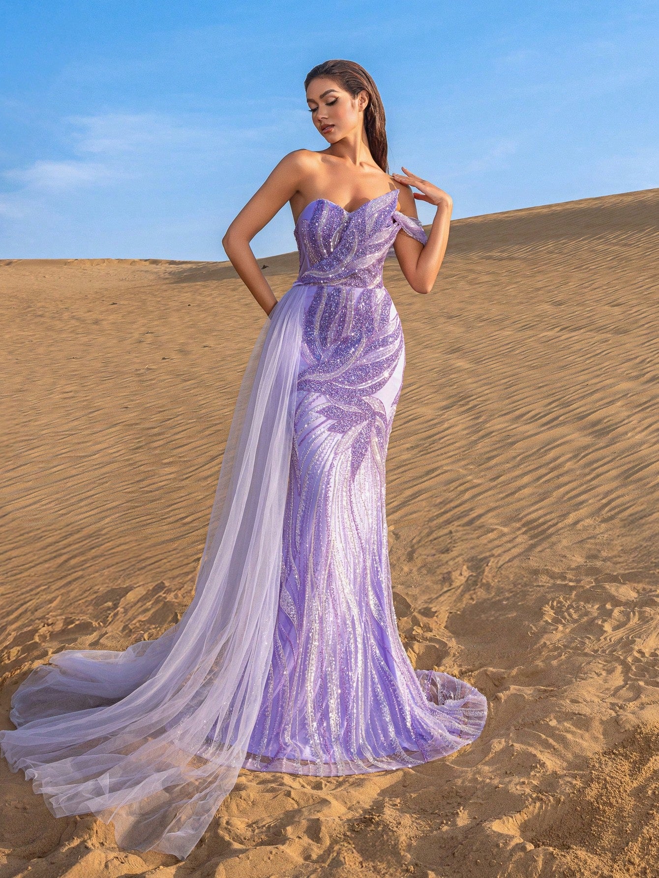 Gorgeous Strapless Draped Side Floral Beaded Formal Dresses & Evening Gowns