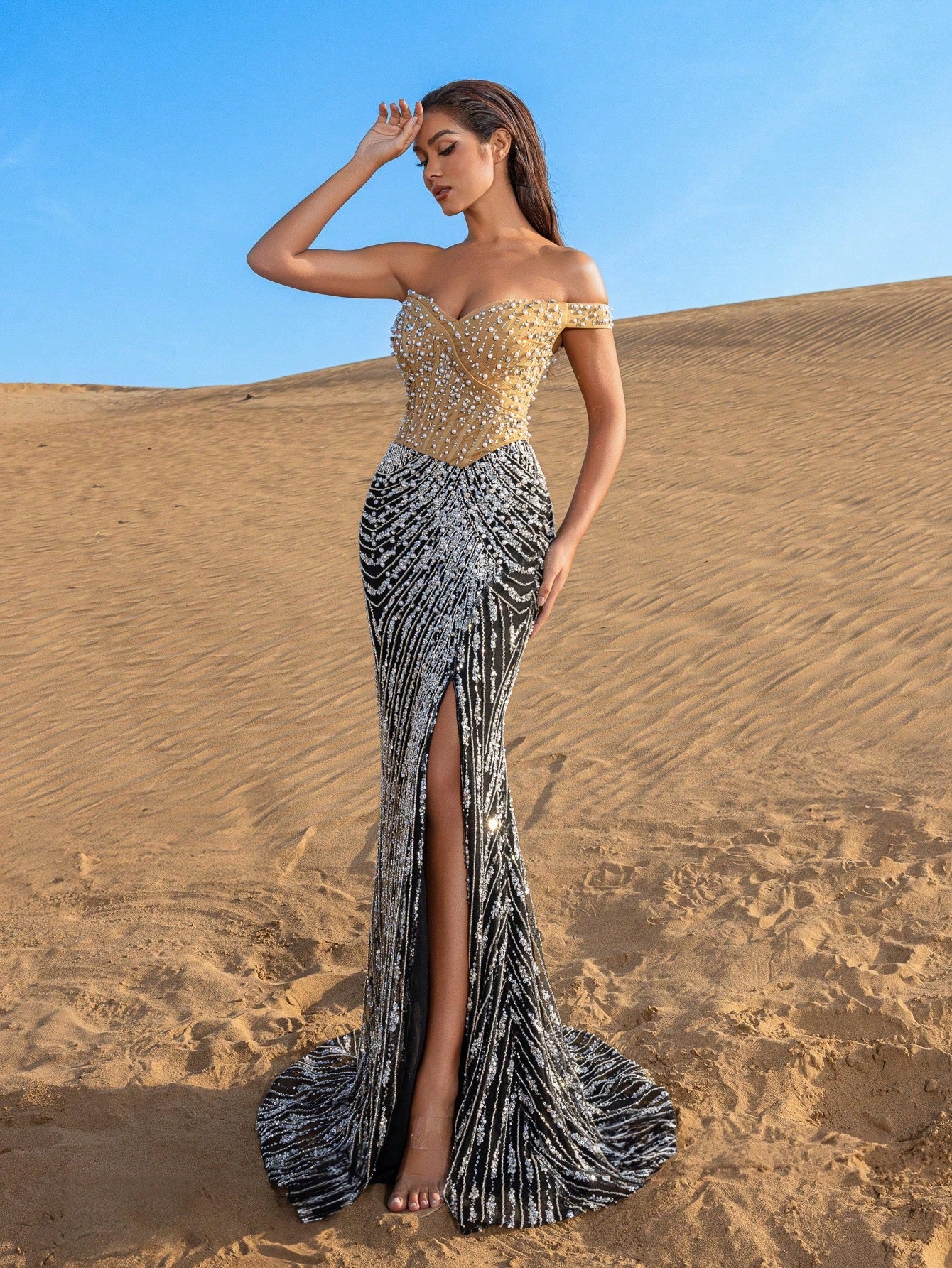 Gorgeous Pearl Embellished Sweetheart Neck Mermaid Hem Beaded Formal Dresses & Evening Gowns