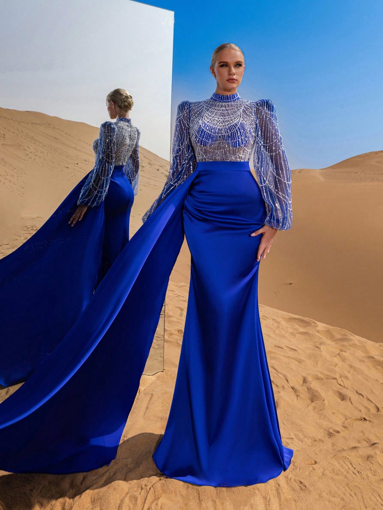 Gorgeous Mock Neck Beaded Bodice Mermaid Hem Formal Dress