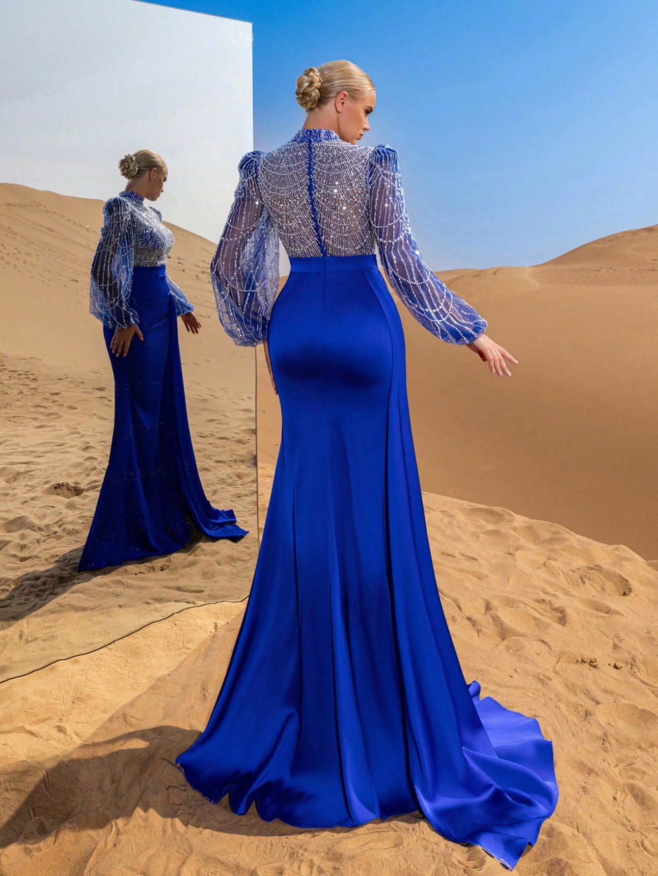 Gorgeous Mock Neck Beaded Bodice Mermaid Hem Formal Dress