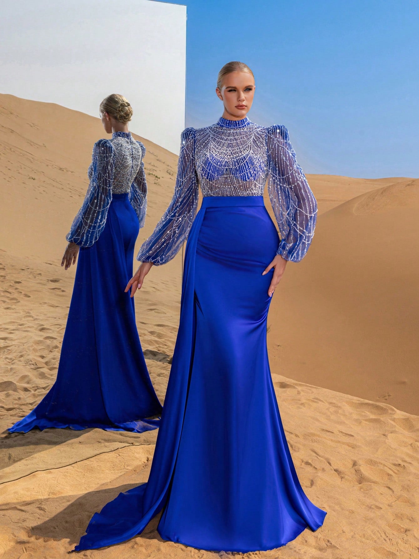 Gorgeous Mock Neck Beaded Bodice Mermaid Hem Formal Dress