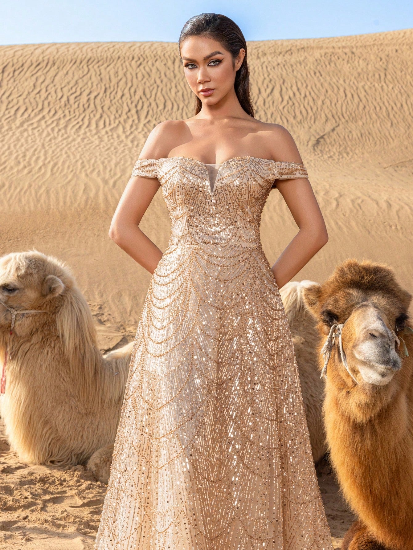 Luxury Off Shoulder Sweetheart Neck Lace-up Back Beaded Formal Dresses & Evening Gowns