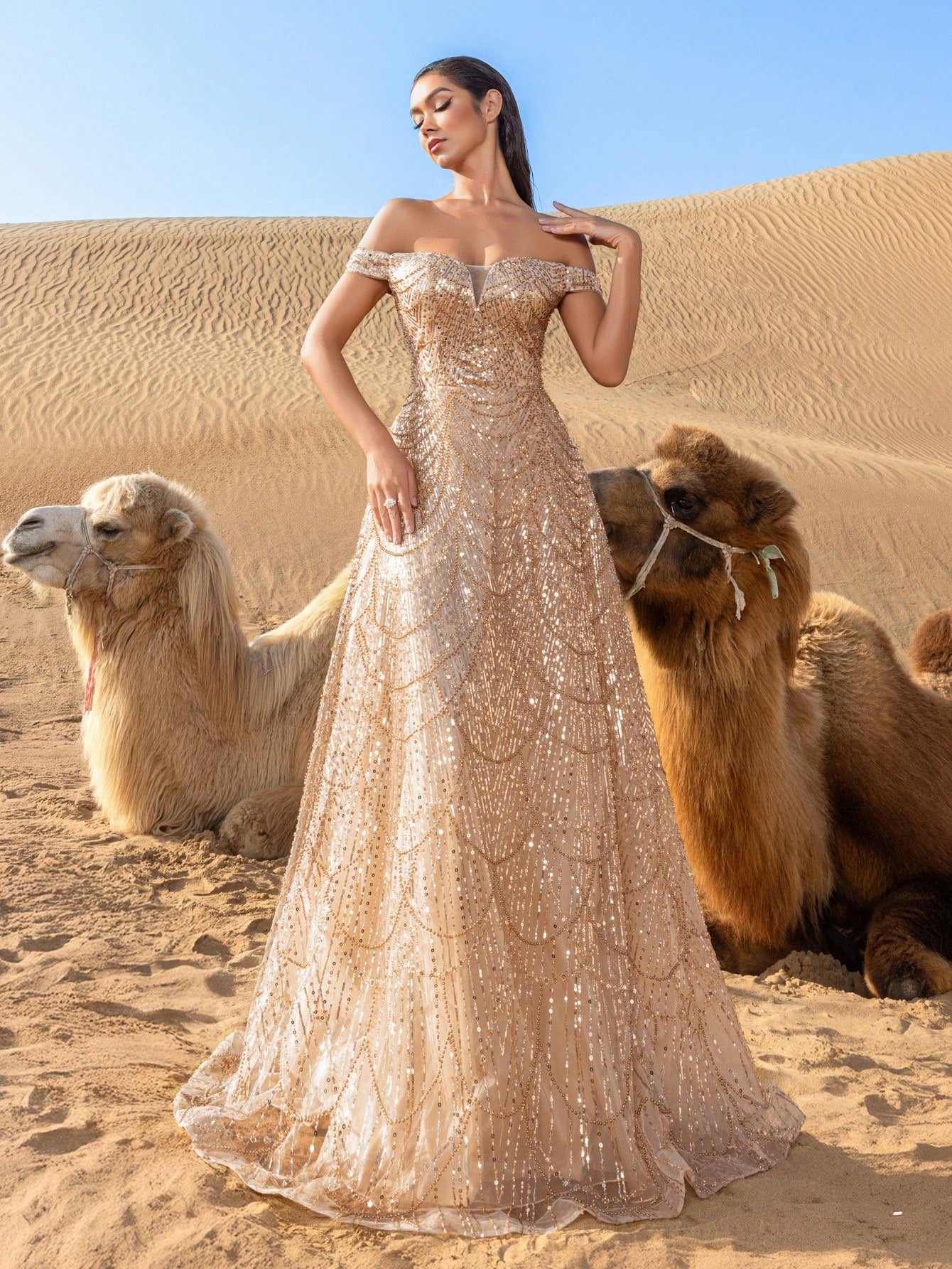 Luxury Off Shoulder Sweetheart Neck Lace-up Back Beaded Formal Dresses & Evening Gowns