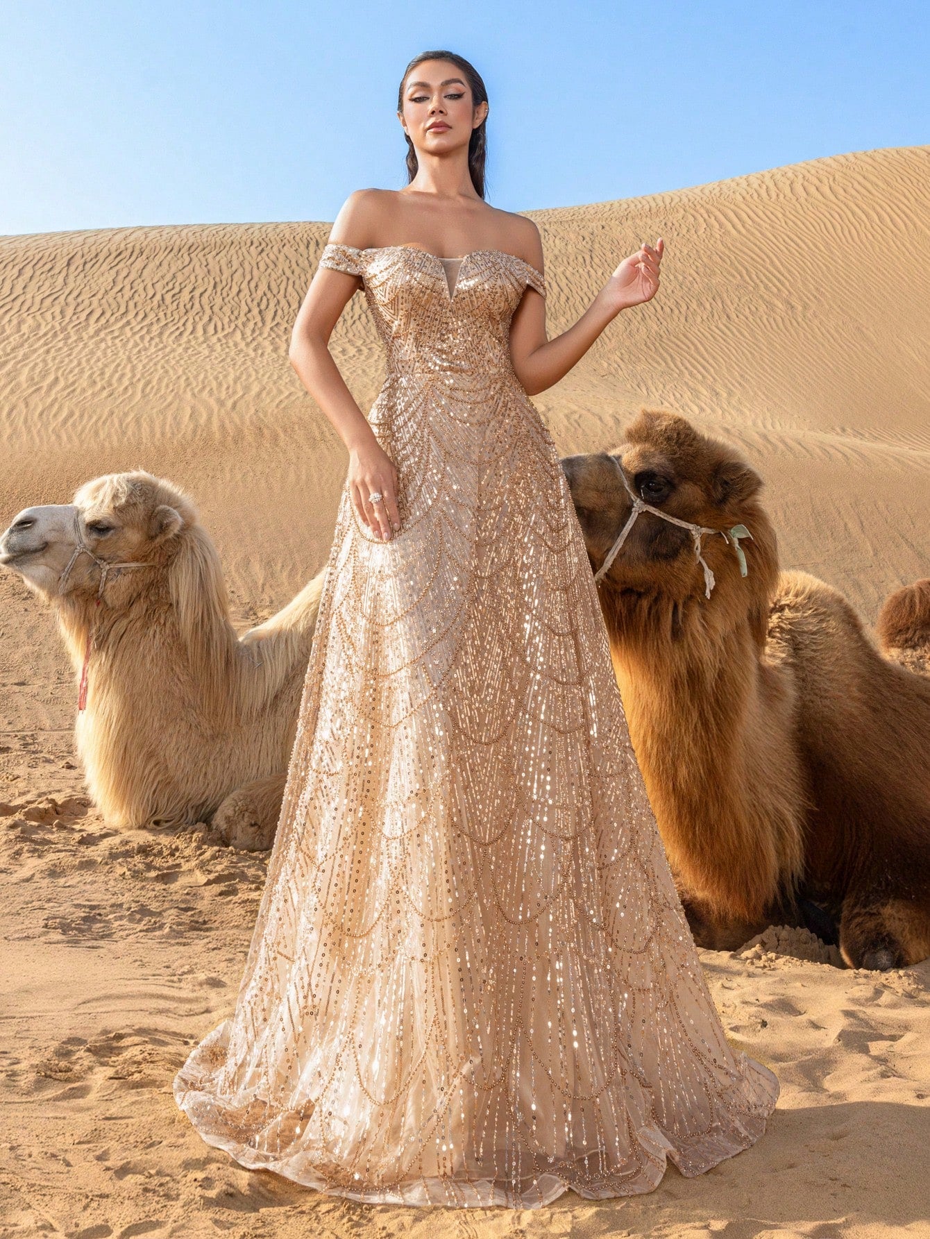 Luxury Off Shoulder Sweetheart Neck Lace-up Back Beaded Formal Dresses & Evening Gowns