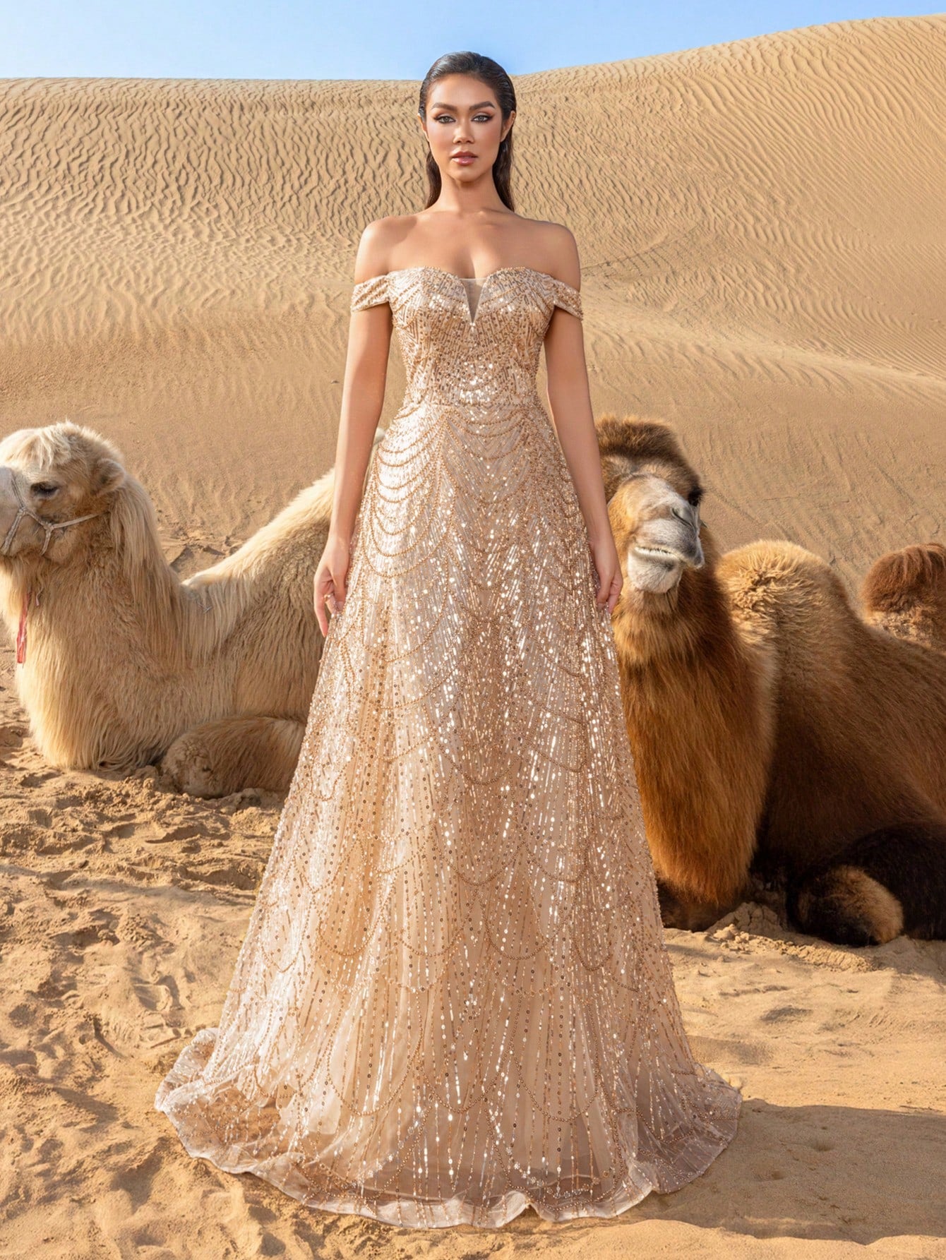 Luxury Off Shoulder Sweetheart Neck Lace-up Back Beaded Formal Dresses & Evening Gowns