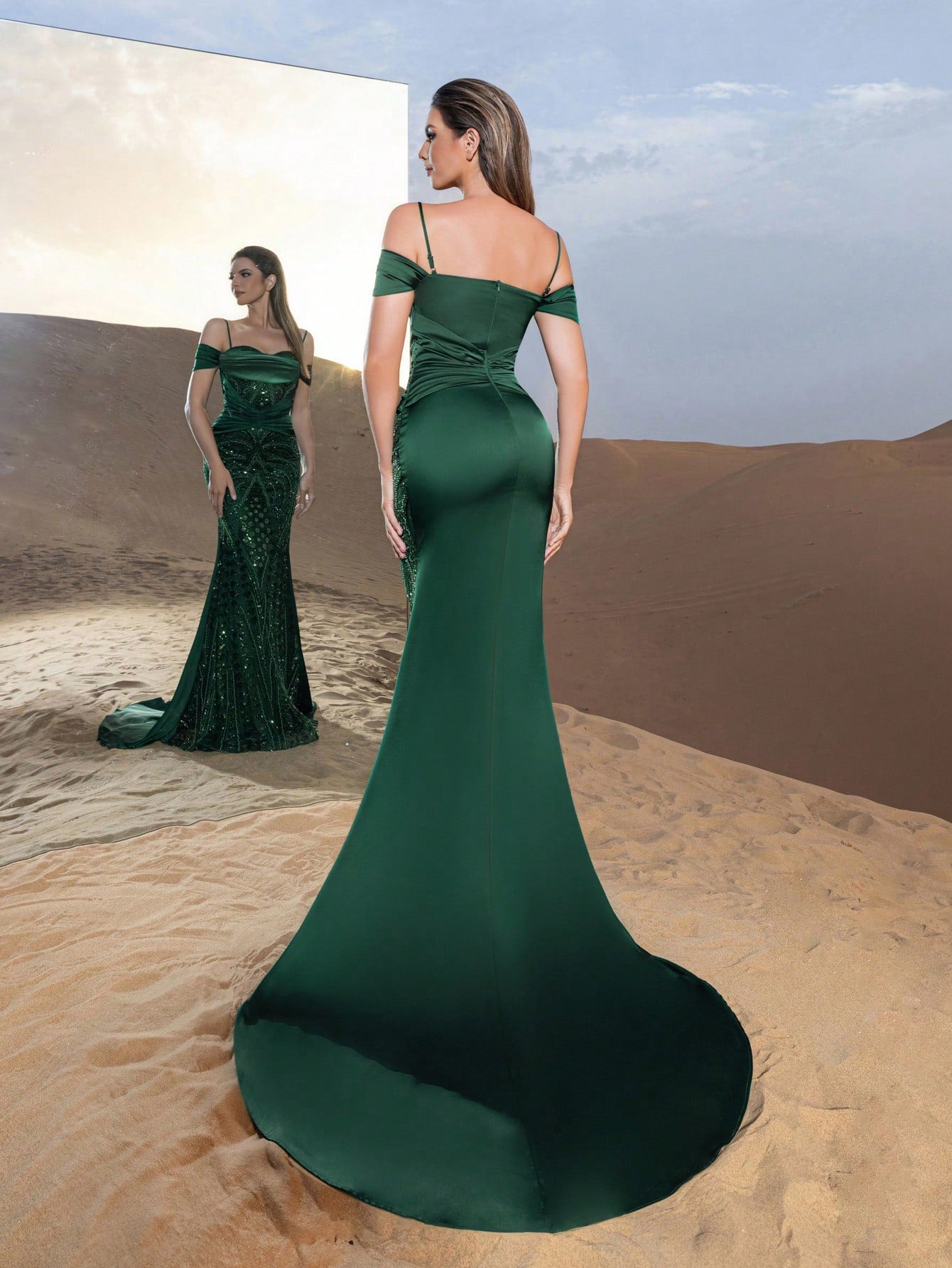 Gorgeous Cold Shoulder Mermaid Hem Graphic Sequin Formal Dresses & Beaded Evening Gowns