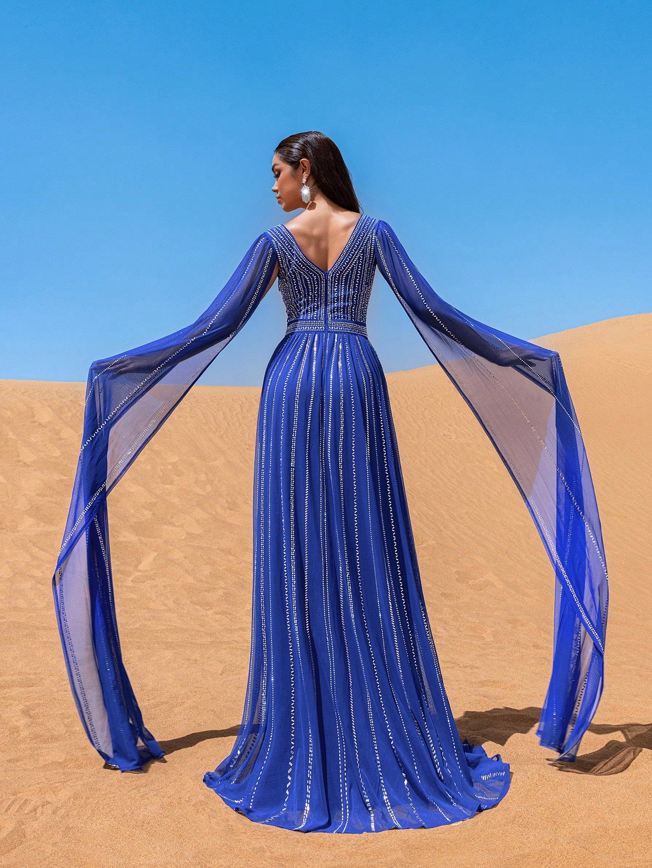 Elegant Glamorous Rhinestone Detail Plunging Neck Extra