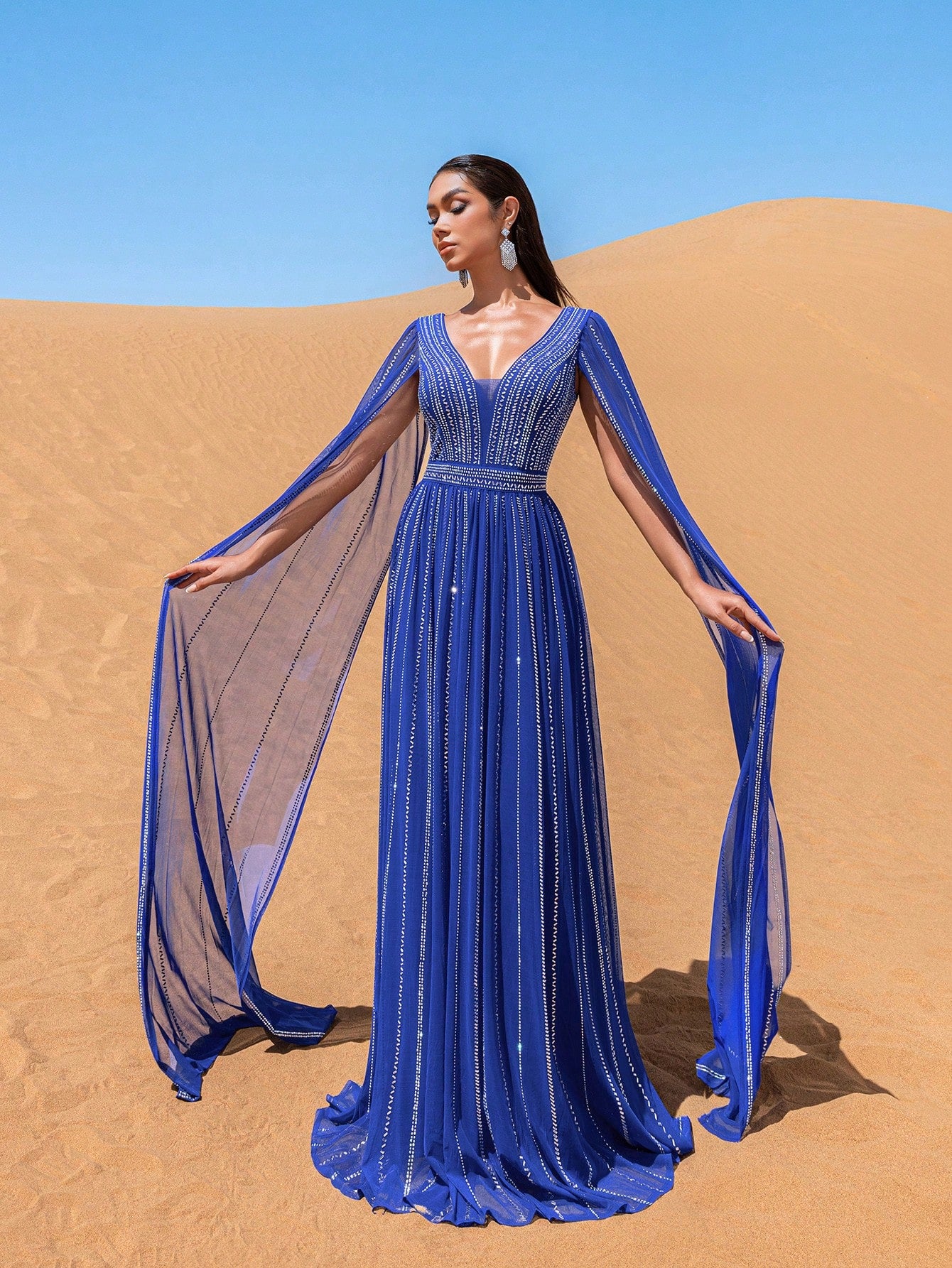 Elegant Glamorous Rhinestone Detail Plunging Neck Extra