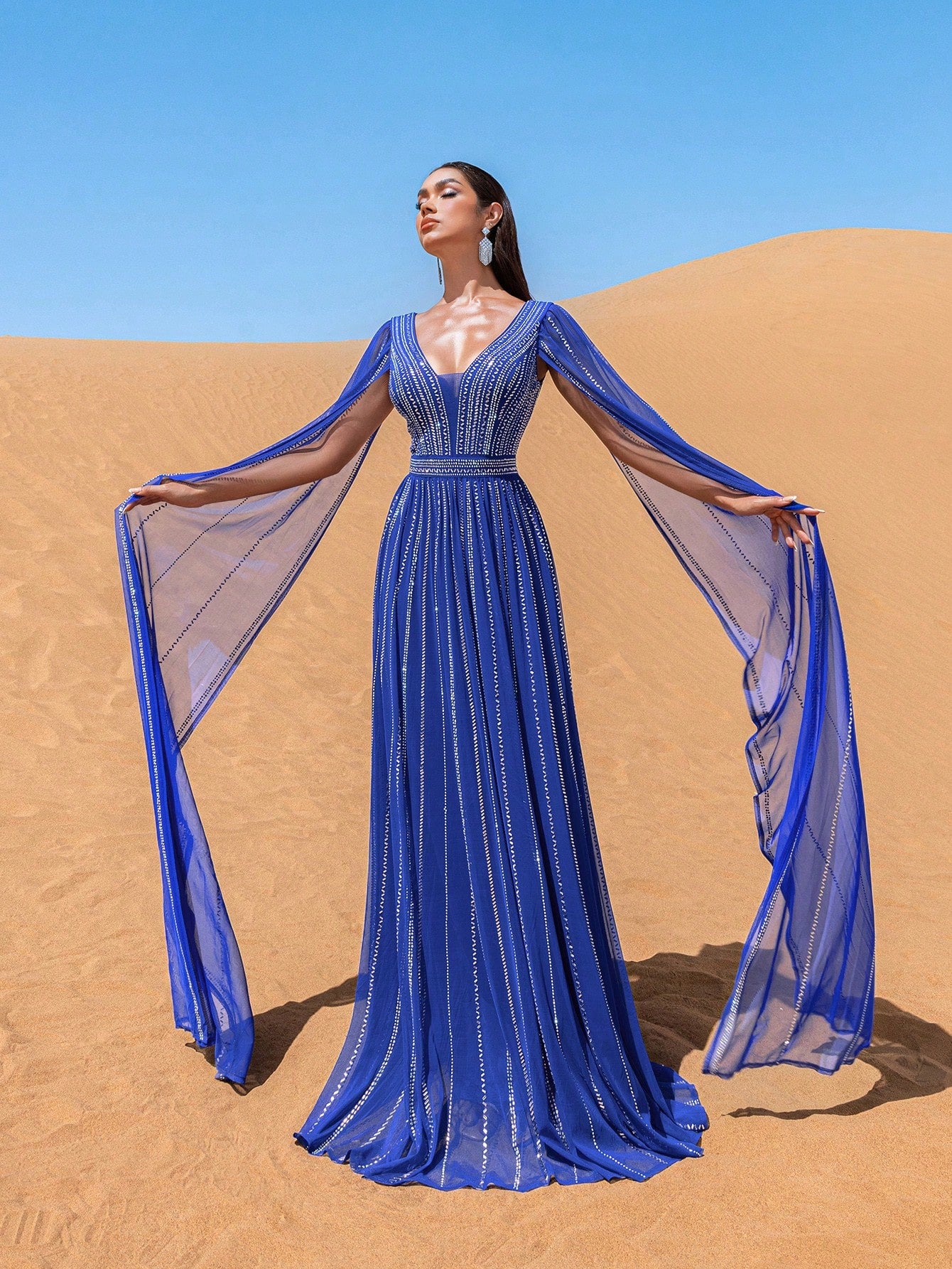 Elegant Glamorous Rhinestone Detail Plunging Neck Extra