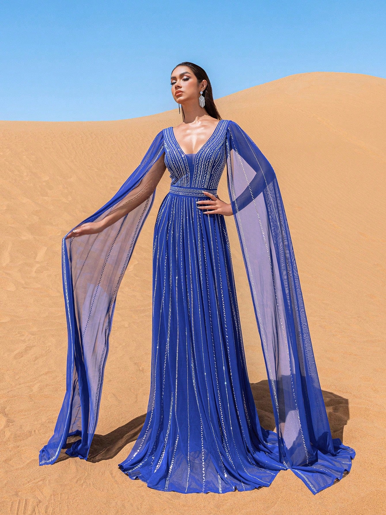 Elegant Glamorous Rhinestone Detail Plunging Neck Extra