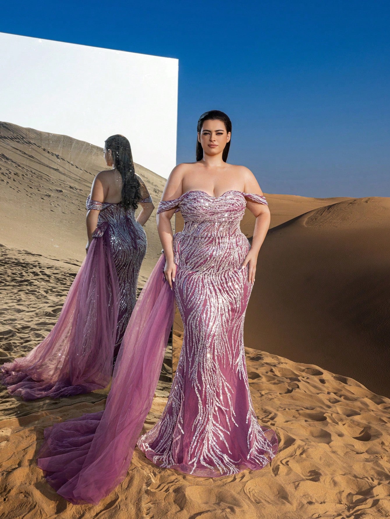 Plus Gorgeous Off Shoulder Mermaid Hem Lace Up Backless Formal Party Dresses & Evening Gowns