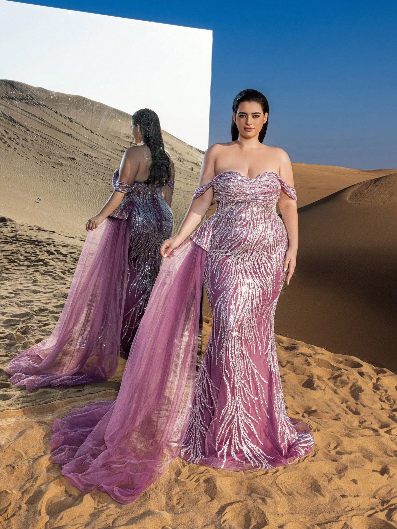 Plus Gorgeous Off Shoulder Mermaid Hem Lace Up Backless Formal Party Dresses & Evening Gowns