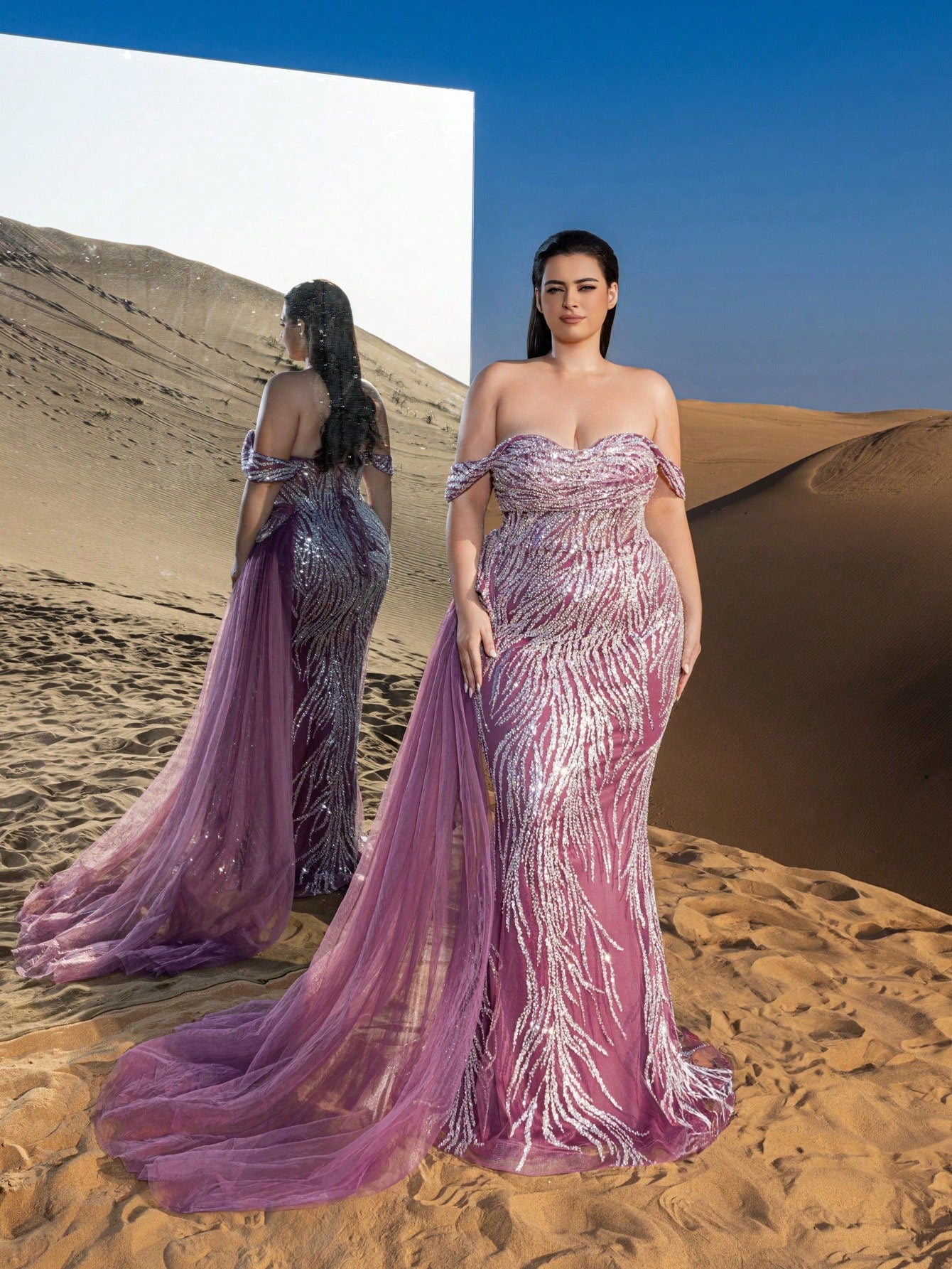 Plus Gorgeous Off Shoulder Mermaid Hem Lace Up Backless Formal Party Dresses & Evening Gowns