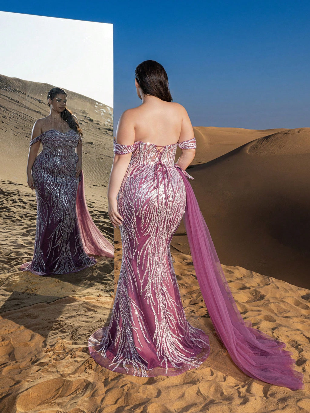Plus Gorgeous Off Shoulder Mermaid Hem Lace Up Backless Formal Party Dresses & Evening Gowns