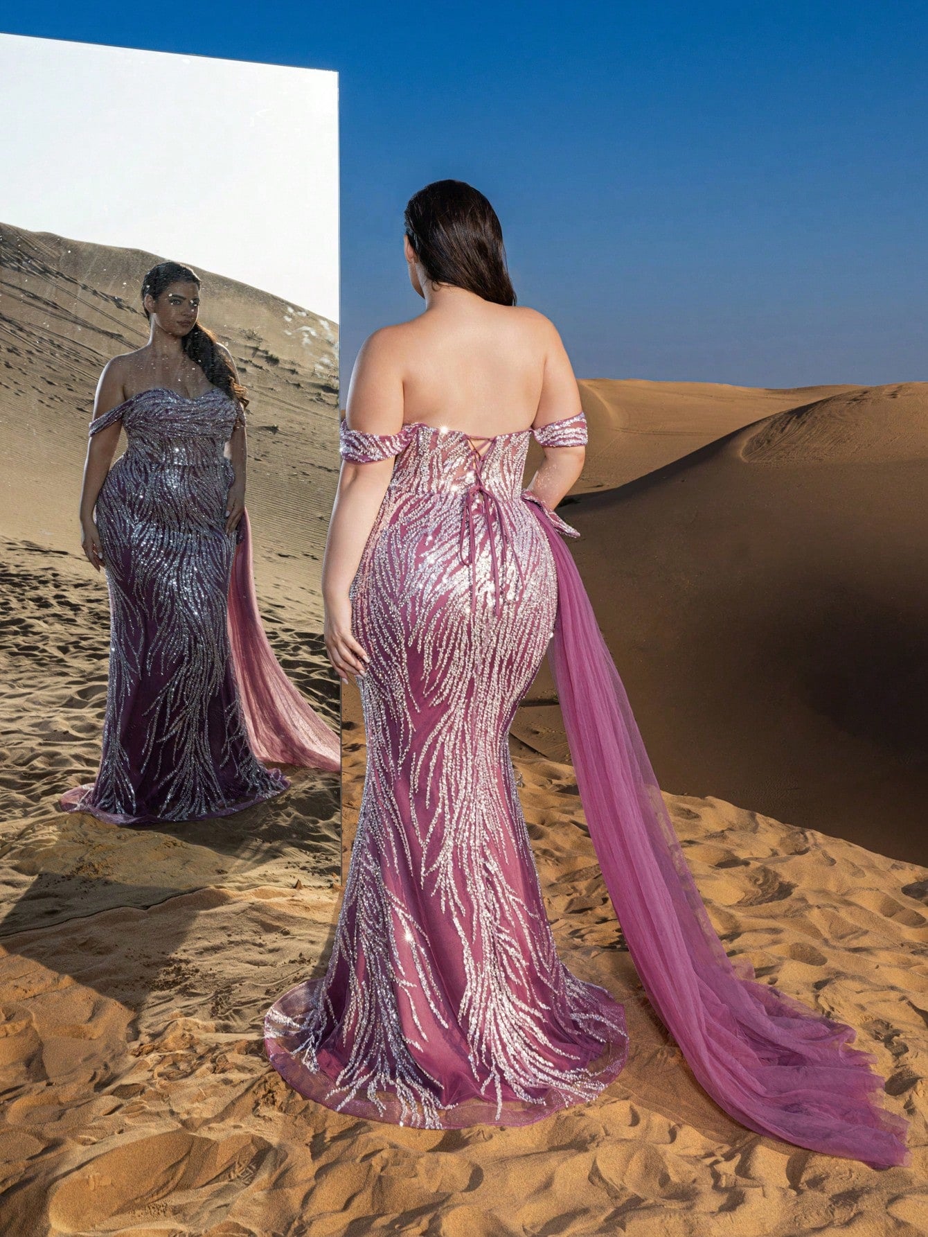 Plus Gorgeous Off Shoulder Mermaid Hem Lace Up Backless Formal Party Dresses & Evening Gowns