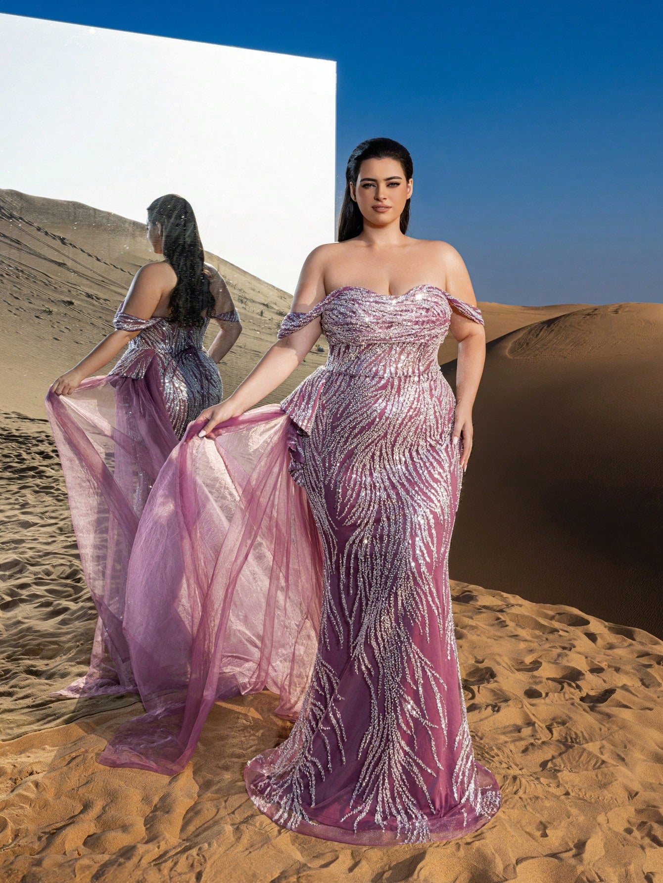 Plus Gorgeous Off Shoulder Mermaid Hem Lace Up Backless Formal Party Dresses & Evening Gowns