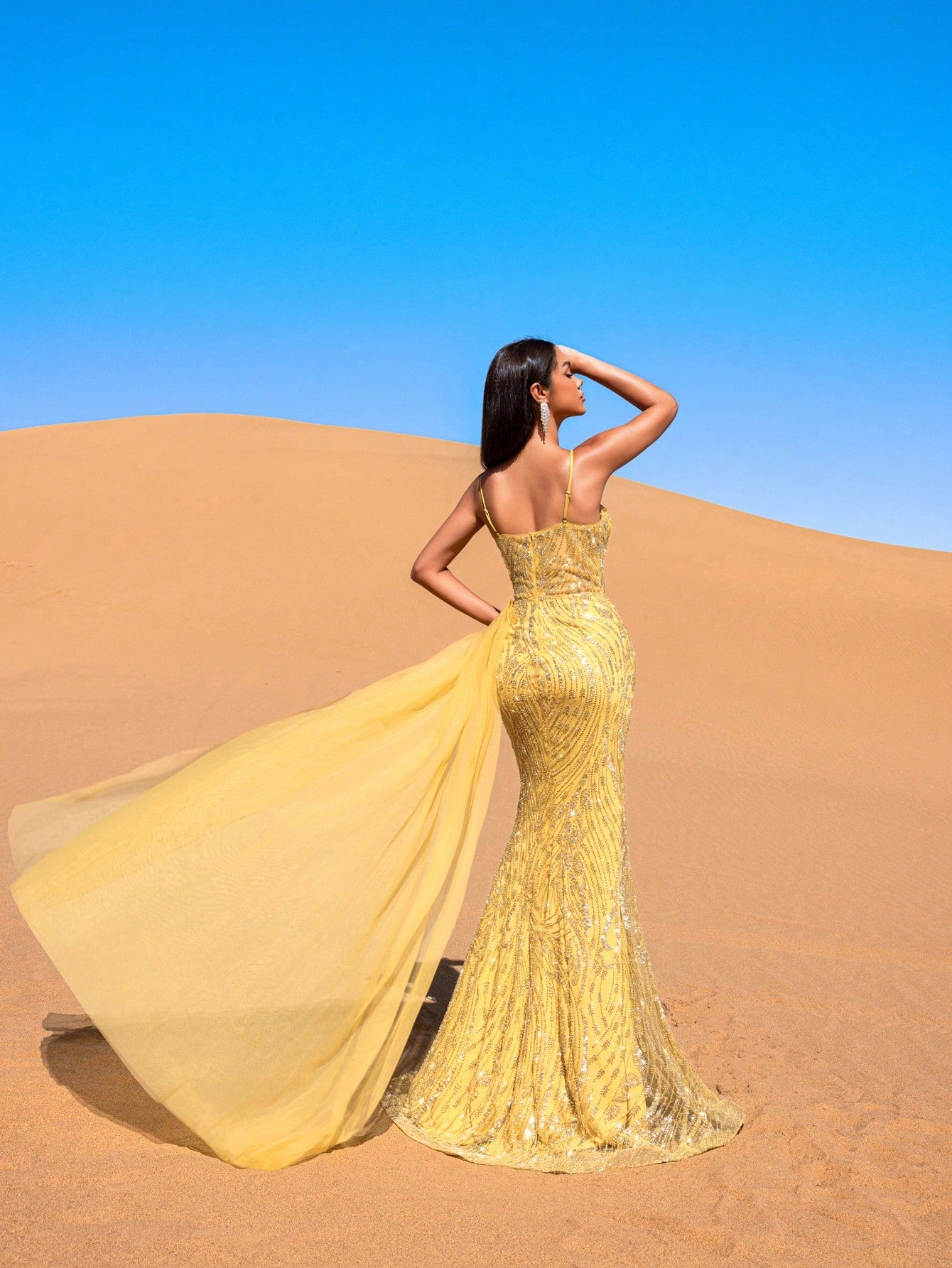 Gorgeous Sheer Overlay Split Thigh Beaded Formal Slip Dresses & Evening Gowns