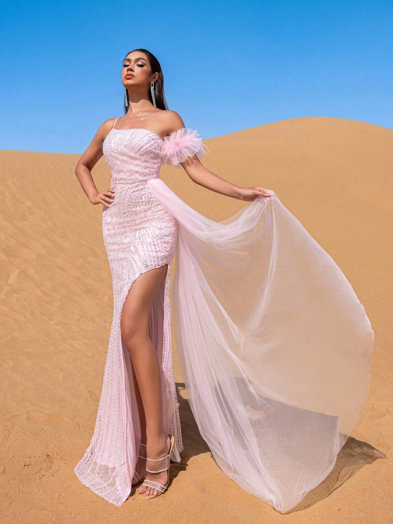 Luxury One-Shoulder Mermaid Evening Gown with High Side Slit, Flowing Train & Dramatic Silhouette