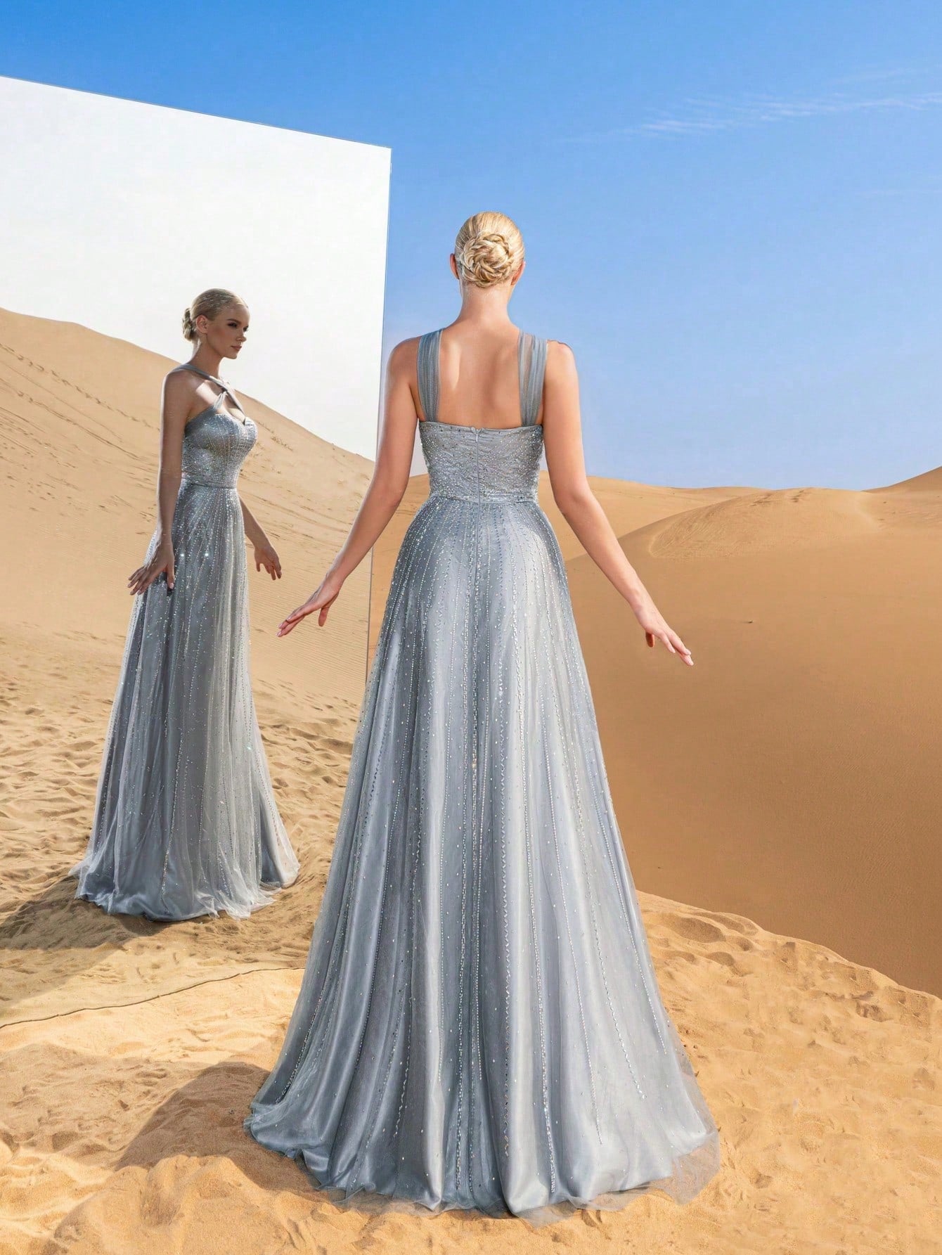 Luxury Cross-Strap A-Line Evening Gown with Beaded Embellishments